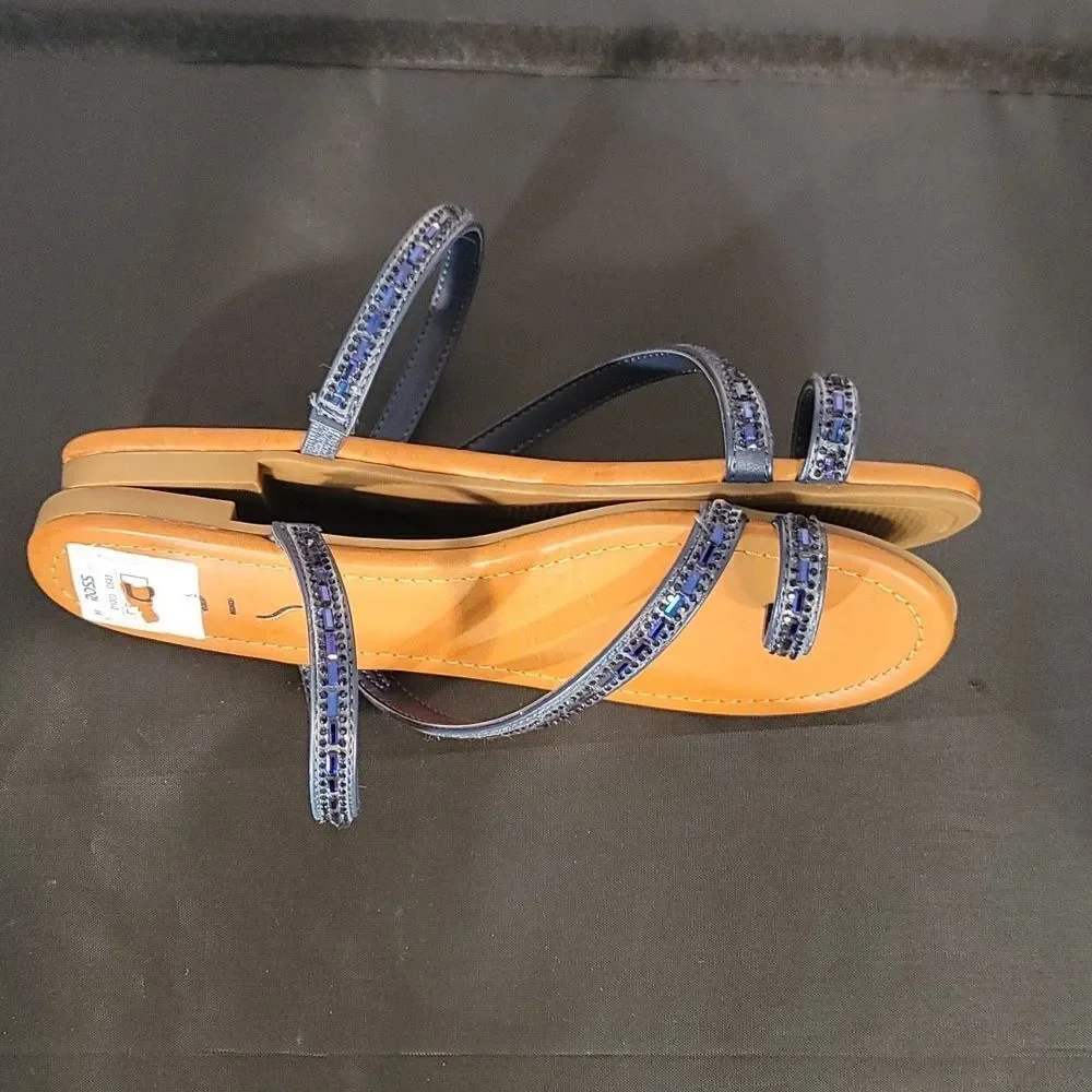 BRAND NEW UNISA UNDERLIAH-R GLASS STONE DOUBLE STRAP OPEN TOE SANDAL